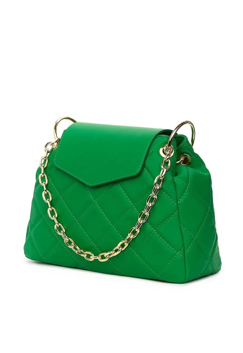 Geantă din piele naturală  Evia, verde, 25x32x12cm, model de mână și de umăr