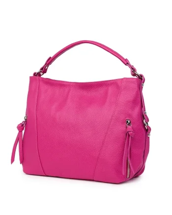 Geantă dama  Samira fucsia, din piele naturală, dimensiuni 27x38x10cm, compartimente multiple