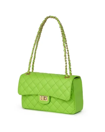 Posetă din piele matlasată  Angela, verde deschis, 16x27x9cm, 3 compartimente