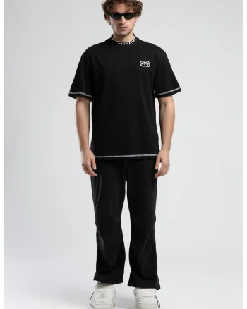 Tricou din bumbac cu detalii contrastante, Negru/Alb optic
