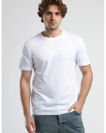 Tricou cu logo si decolteu la baza gatului, Alb