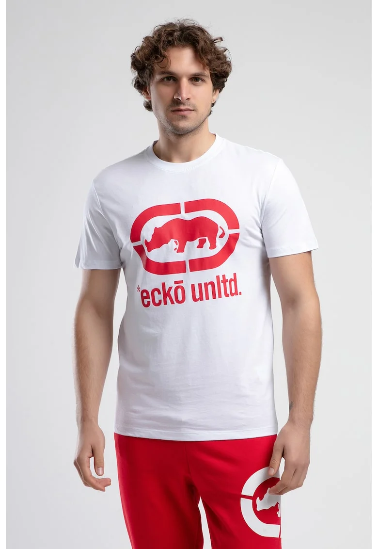 Tricou cu decolteu la baza gatului si imprimeu logo Marc, Rosu/Alb optic
