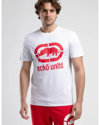 Tricou cu decolteu la baza gatului si imprimeu logo Marc, Rosu/Alb optic