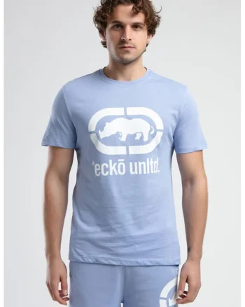 Tricou cu decolteu la baza gatului si imprimeu logo Marc, Alb/Albastru lavanda