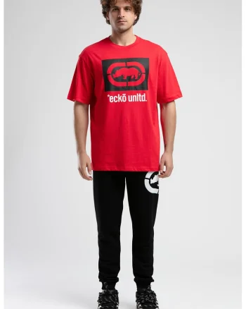 Tricou cu decolteu la baza gatului si imprimeu logo Marc, Rosu/Alb/Negru stins