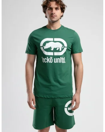 Tricou cu decolteu la baza gatului si imprimeu logo Marc, Alb/Verde feriga