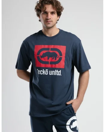 Tricou supradimensionat cu logo Ithaca, Rosu/Alb optic/Bleumarin
