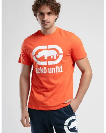 Tricou cu decolteu la baza gatului si imprimeu logo Marc, Alb/Portocaliu
