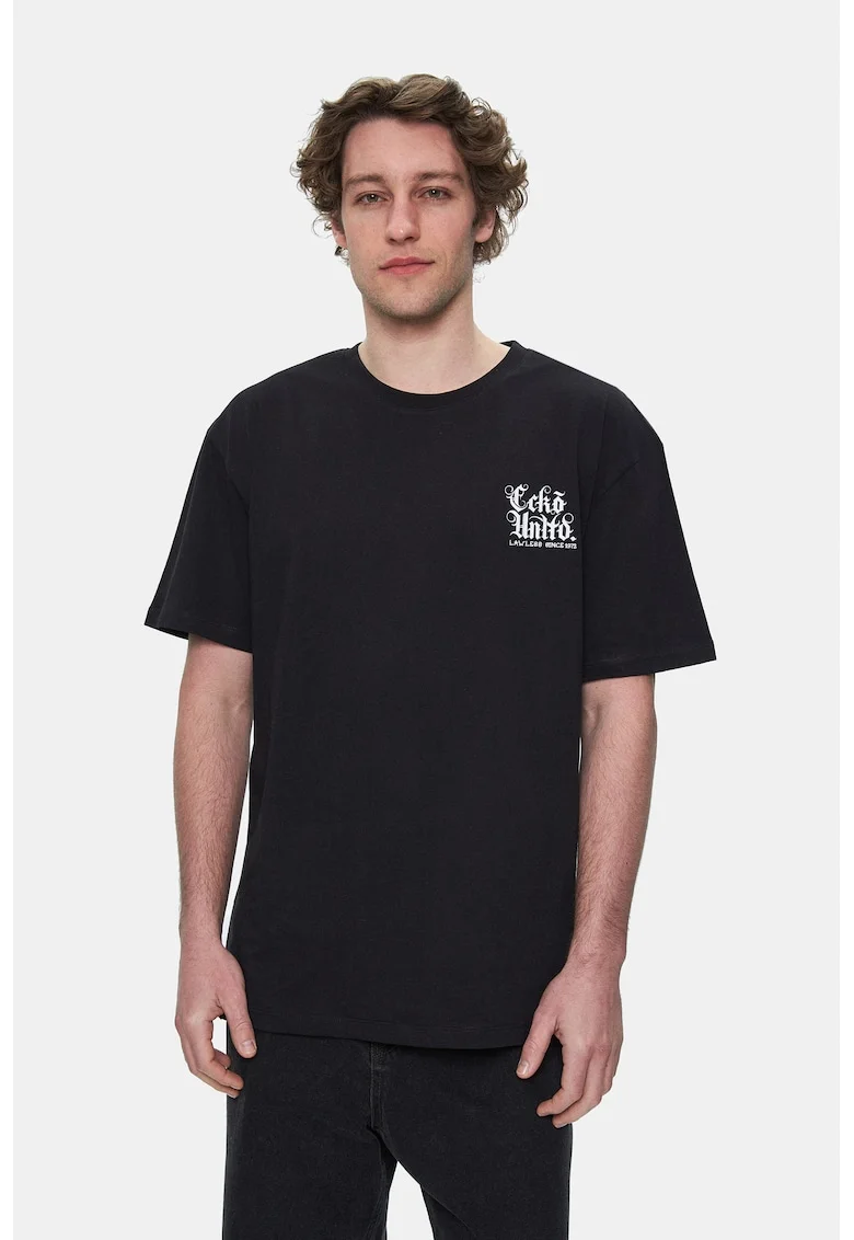 Tricou cu logo si decolteu la baza gatului, MUIRIS, Negru, Negru