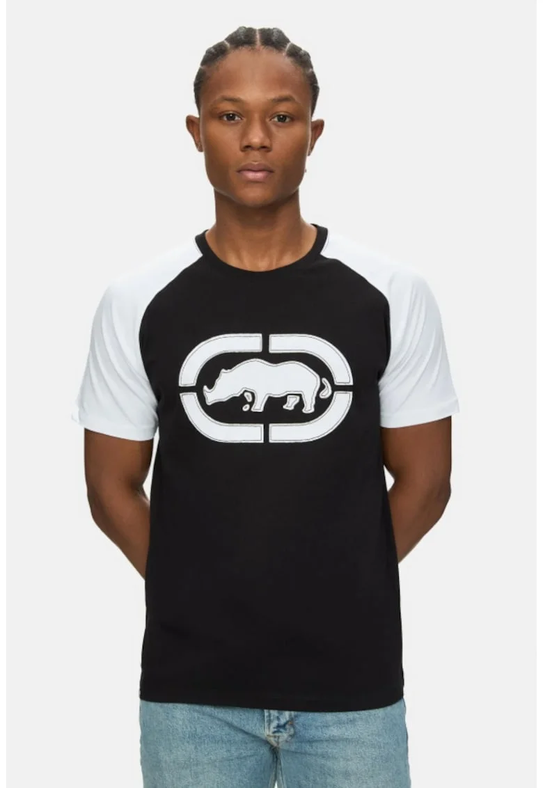 Tricou cu logo si decolteu la baza gatului, OSVALDO, Negru, Negru