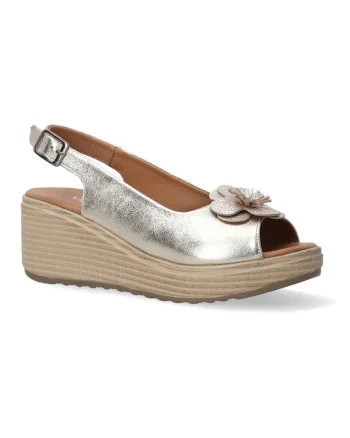 Sandale din piele cu aspect metalizat si talpa wedge