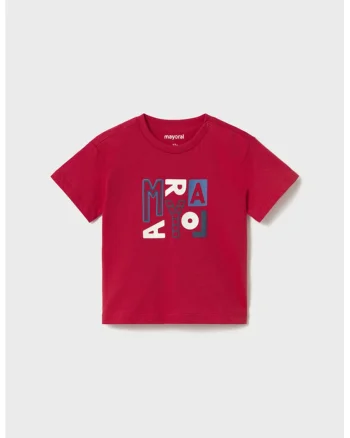 Tricou de bumbac cu imprimeu text, Rosu/Alb/Albastru prafuit