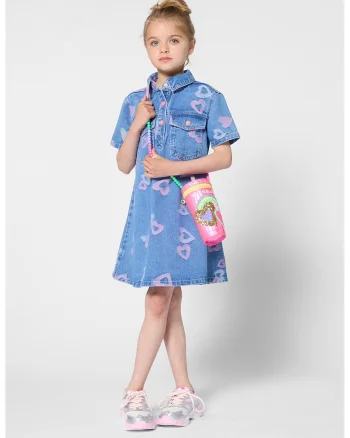 Rochie din denim cu inimi brodate, Albastru