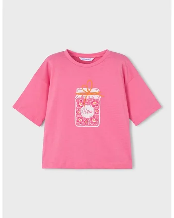 Tricou de bumbac cu imprimeu, Roz