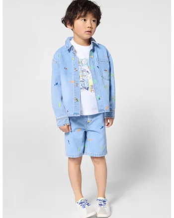 Jacheta-camasa de denim cu broderie, Albastru
