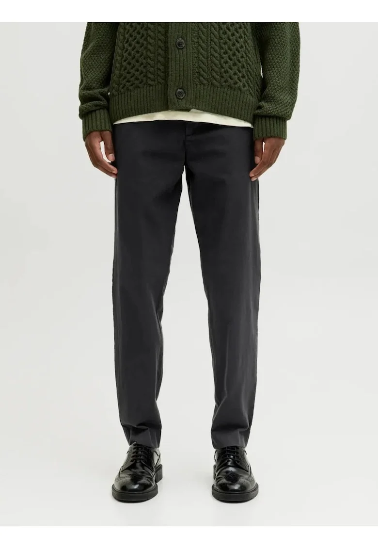 Pantaloni chino barbati, Kenso, casual, cu talie medie si croiala Conica, Negru, Negru
