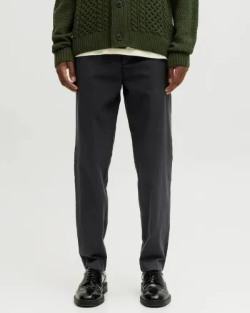 Pantaloni chino barbati, Kenso, casual, cu talie medie si croiala Conica, Negru, Negru