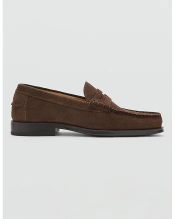 Pantofi loafer uni de piele intoarsa, Maro