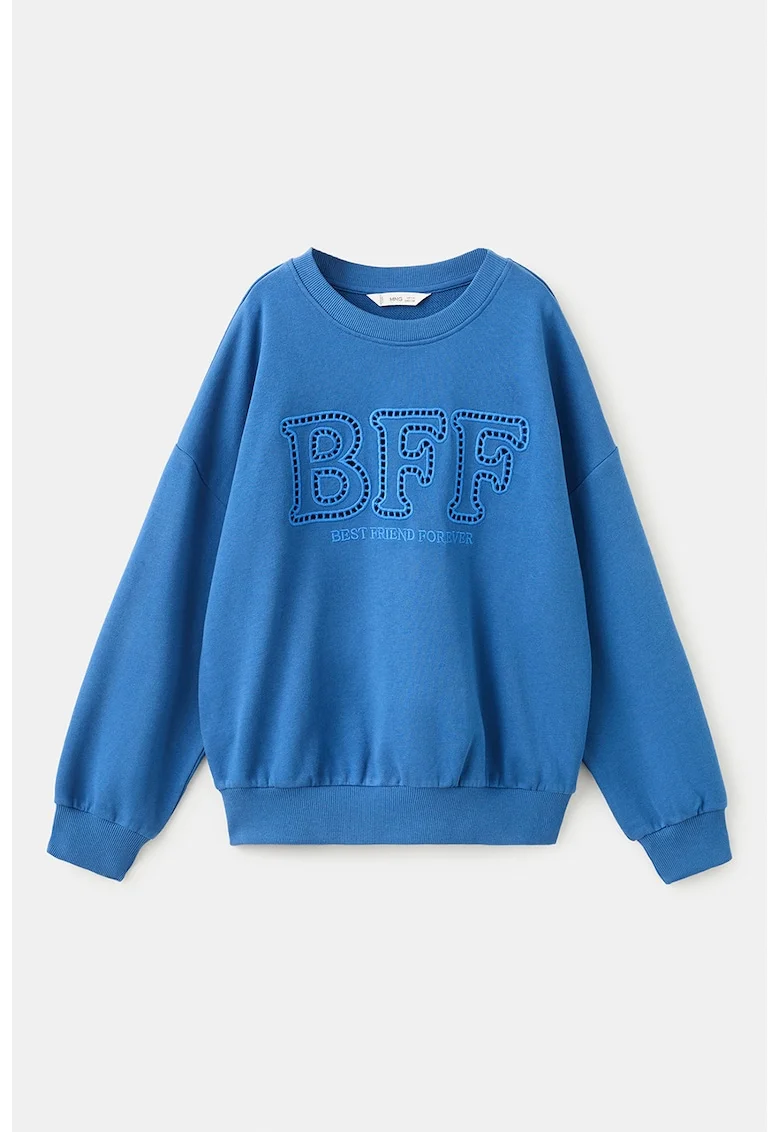 Bluza de trening cu croiala lejera si imprimeu text, Albastru royal