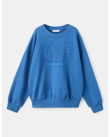 Bluza de trening cu croiala lejera si imprimeu text, Albastru royal