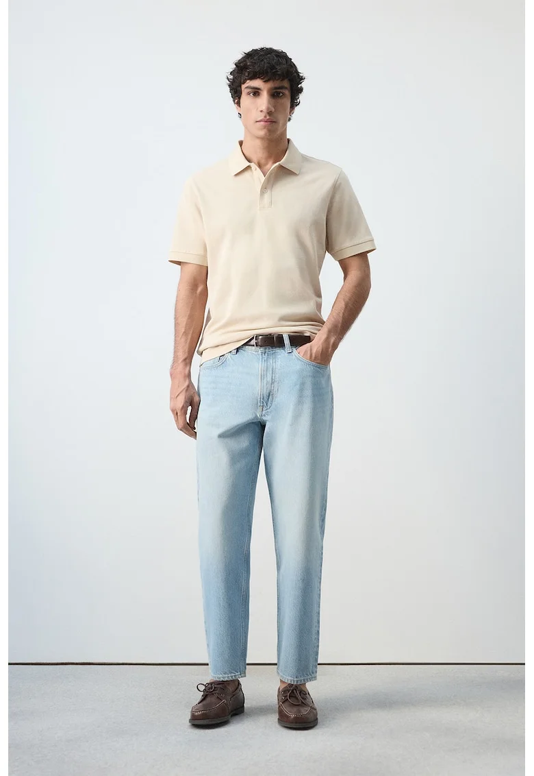 Tricou polo de bumbac pique, Bej deschis