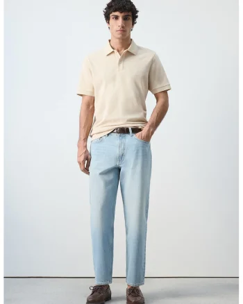 Tricou polo de bumbac pique, Bej deschis