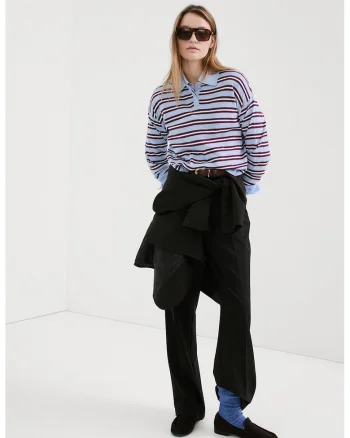 Pulover polo cu dungi, Visiniu/Albastru pastel