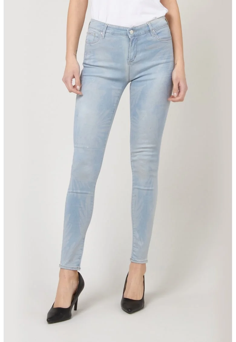 Blugi Dama,  Albastru Deschis, Denim, Imprimeu Floral 2373, Albastru deschis