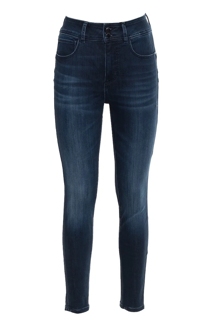 Blugi Dama,  Denim, Albastru, Skinny, Logo, Talie Inalta 2397, Albastru inchis