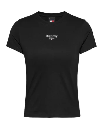 Tricou cu decolteu rotund si logo, Negru