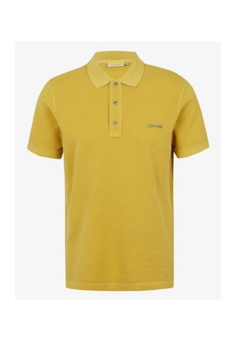 Tricou polo barbati din bumbac cu logo brodat si croiala Regular fit, galben, Galben
