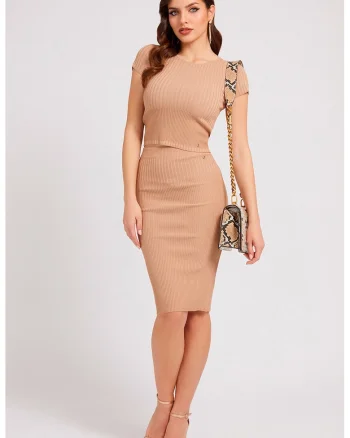 Pulover crop cu striatii, Maro camel
