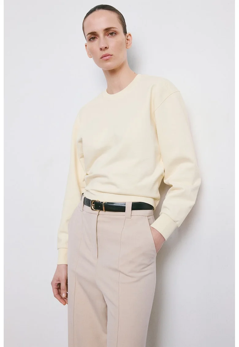 Bluza de trening din bumbac cu decolteu la baza gatului, Crem