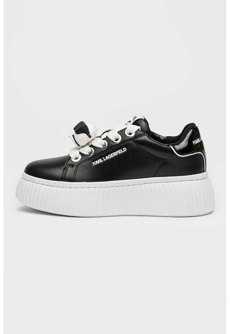Pantofi sport flatform din piele cu detalii monograma, Negru