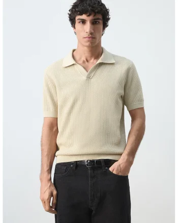 Tricou polo cu model uni, Maro nisip