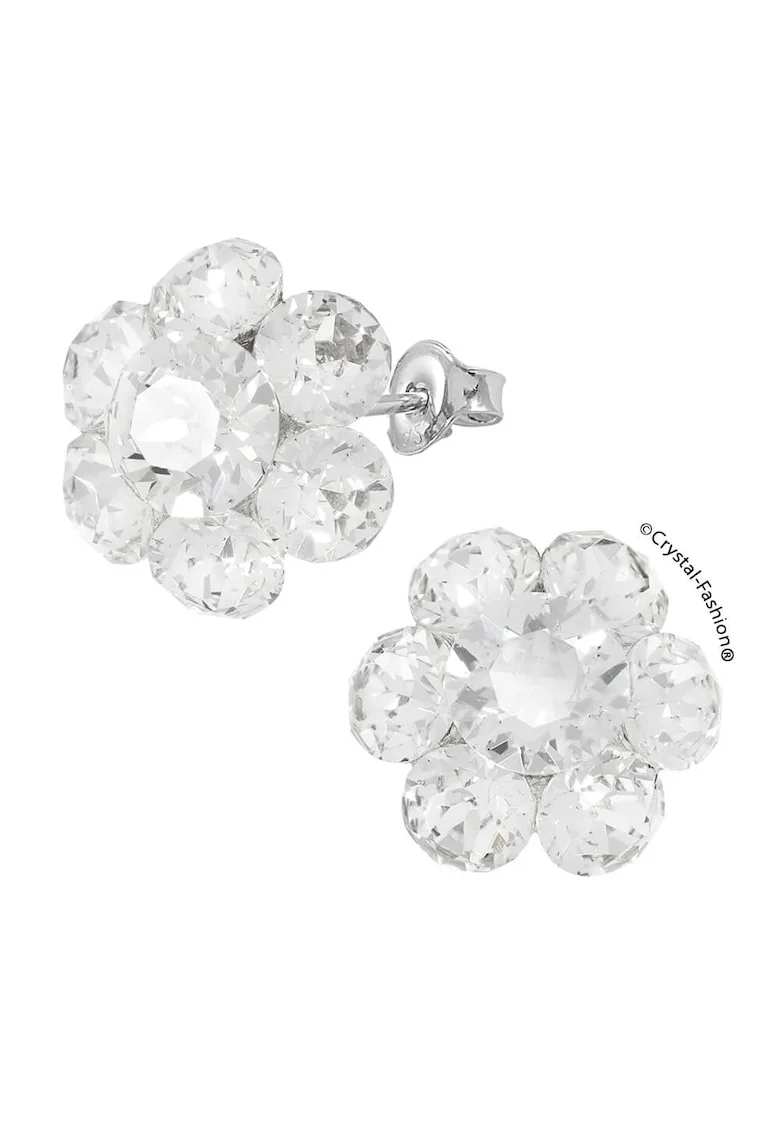 Cercei Argint 925 cu cristale Swarovski® Chaton Flower 1.6cm surub