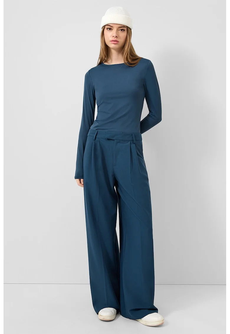 Pantaloni ampli cu pensa, Albastru inchis