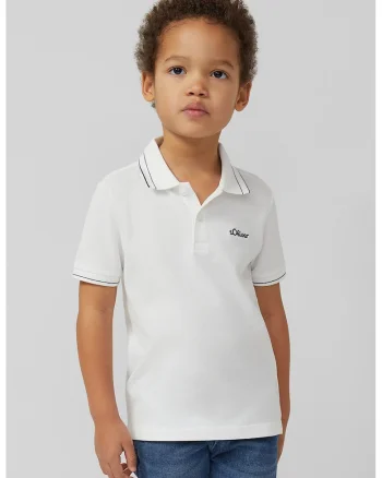 Tricou polo din material pique cu logo discret, Alb/Bleumarin