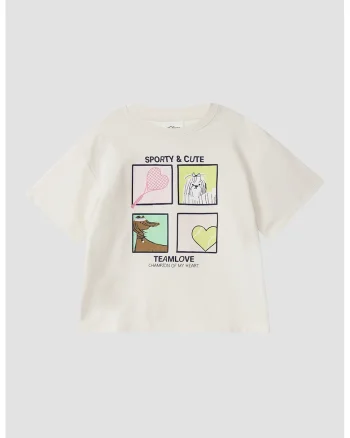 Tricou din amestec de bumbac cu imprimeu grafic, Verde/Alb fildes/Galben