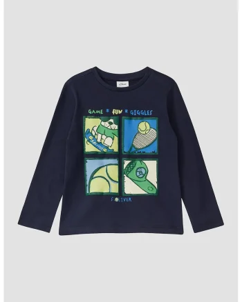 Bluza din bumbac cu decolteu la baza gatului, Verde/Albastru