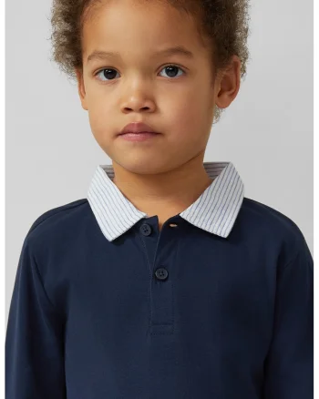 Bluza polo cu model 2in1, Alb/Albastru