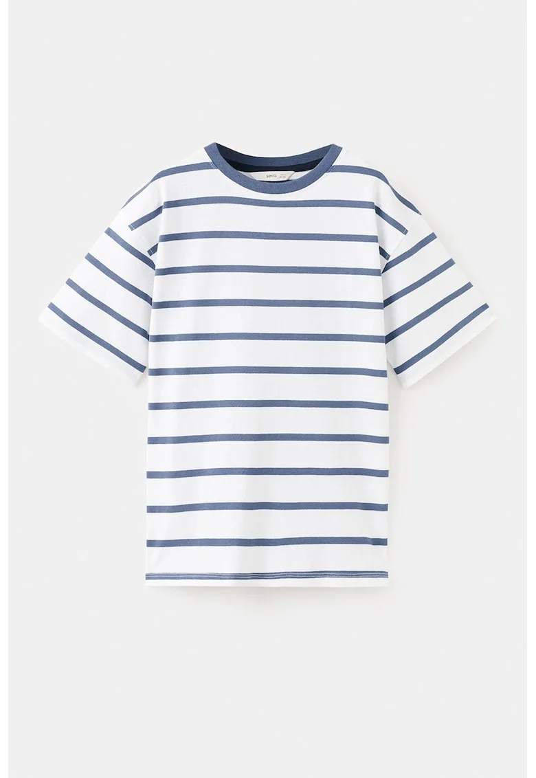 Tricou din bumbac cu model in dungi, Alb/Albastru inchis