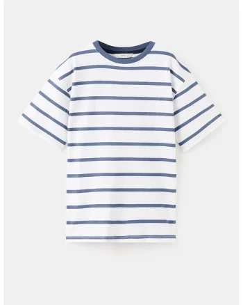 Tricou din bumbac cu model in dungi, Alb/Albastru inchis