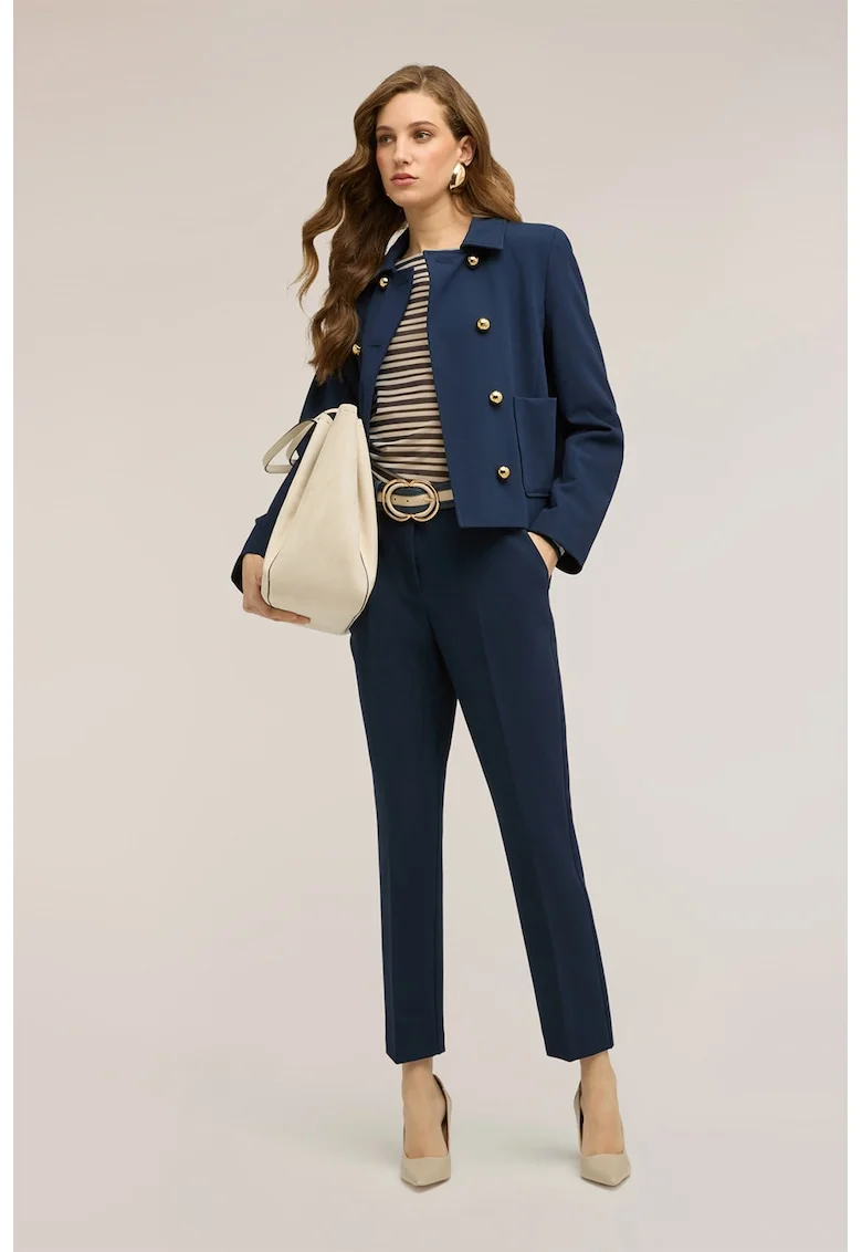 Pantaloni slim fit drepti cu pliuri, Bleumarin