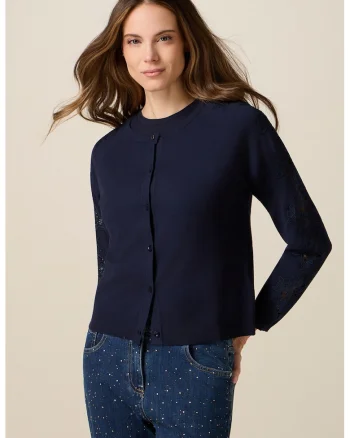 Cardigan cu maneci cu broderie, Bleumarin