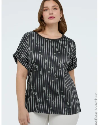 Tricou lejer cu dungi, Alb/Negru