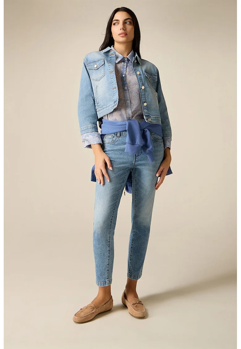 Blugi crop skinny cu aspect decolorat, Albastru deschis