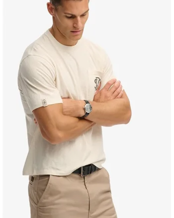 Tricou din bumbac cu buzunar pe piept, Crem
