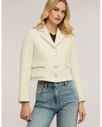 Sacou crop cu revere decupate, Bej deschis