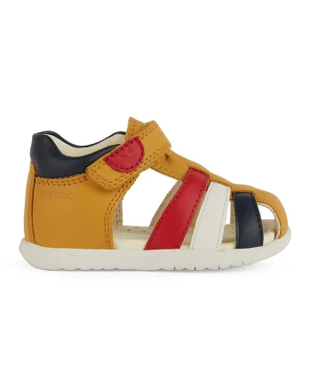 Sandale fisherman cu segmente din piele, Rosu/Maro deschis/Bleumarin